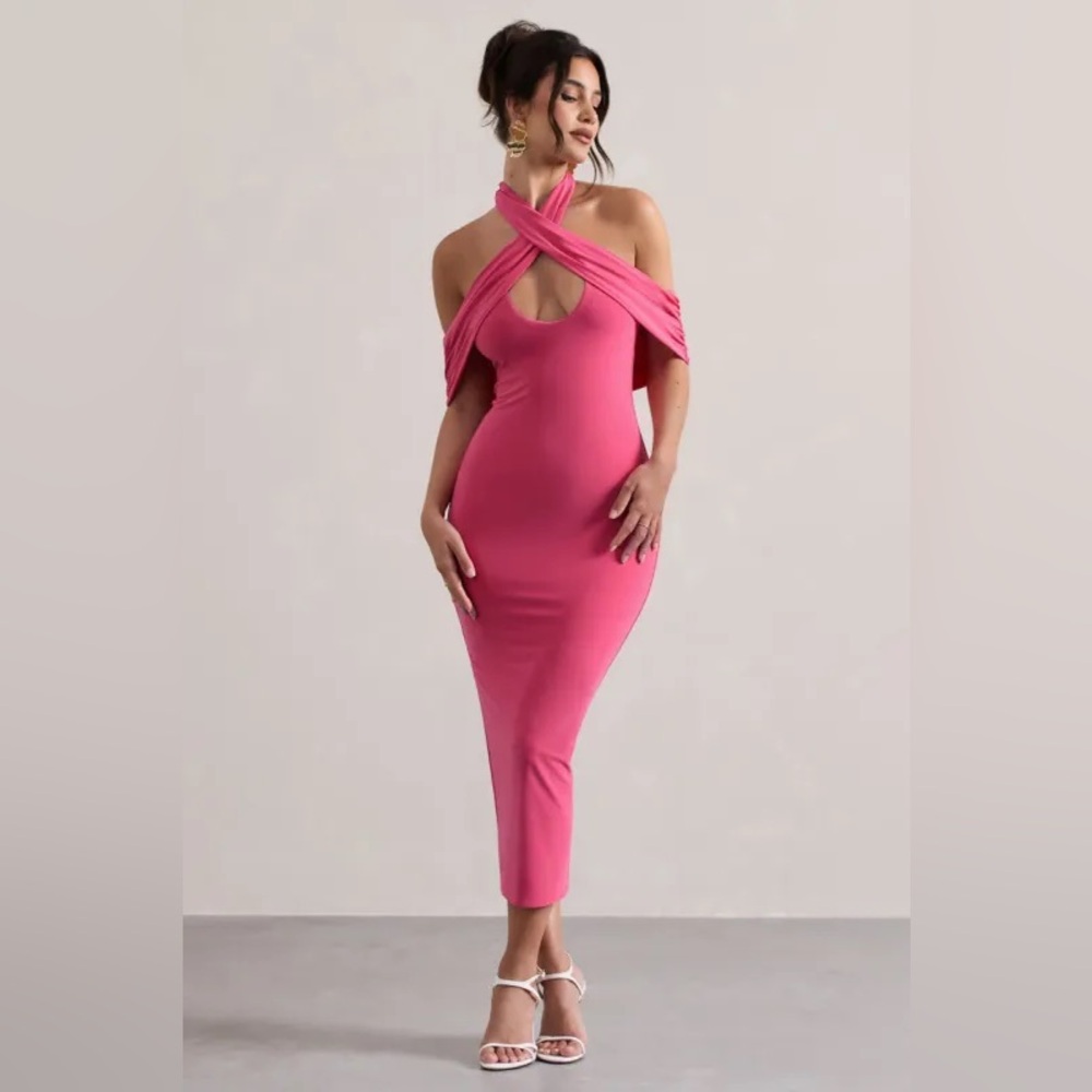 Club L London Off the Shoulder Pink Dress